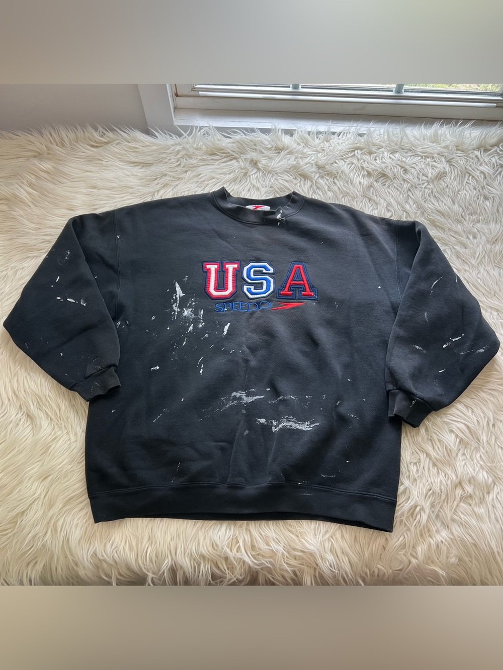 Vintage 90s Speedo USA Embroidered Thrashed Sweatshirt Pullover Men’s Size L